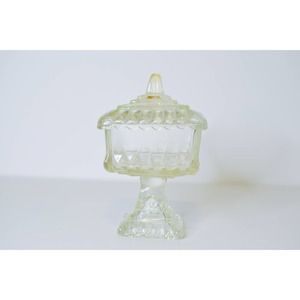 Vintage Clear Glass Wedding Box by Jeannette Covered Dish Square Pedestal